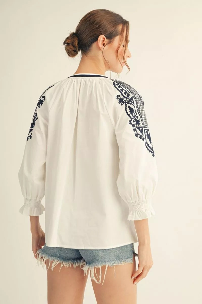 Tonya Emb Peasant Top