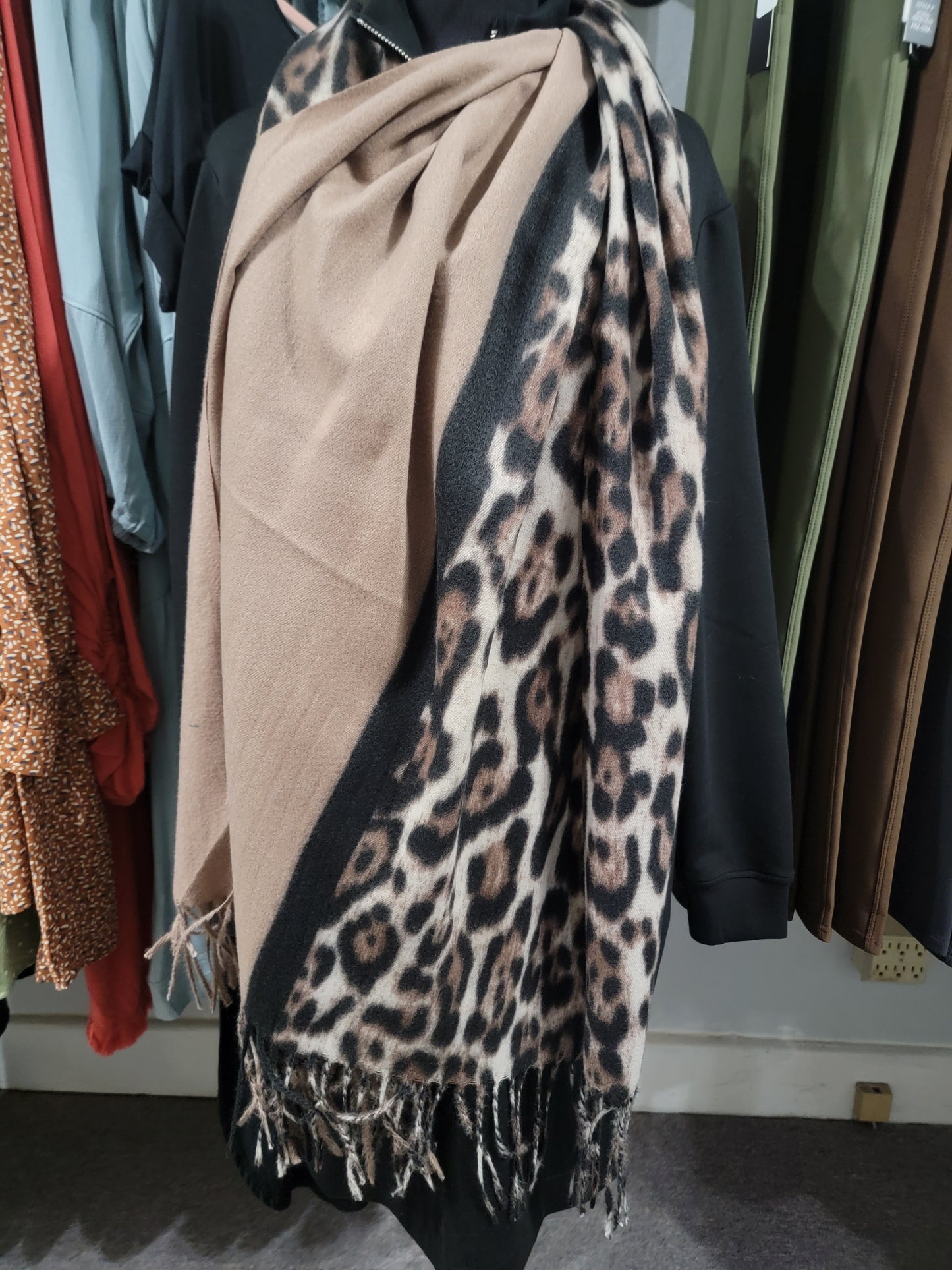 Brown and Leopard Fleece Scarf
