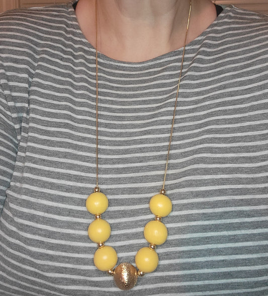 Alora Wood Bead and Gold Necklace and Earring Set