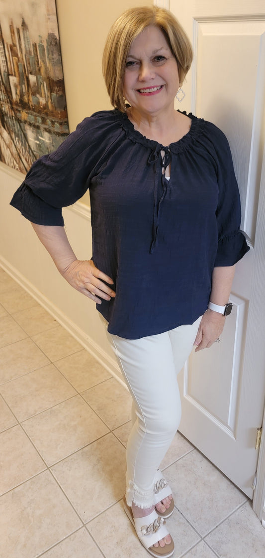 Linda Boho Navy Top