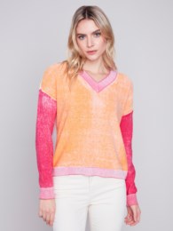 Alice Colorblock Sweater, Tangerine