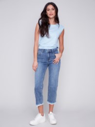 Bertha Embroidered Hem Regular Denim Pant