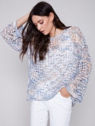 Brooke White Lotus Fishnet  Crochet Sweater with Bell Sleeves