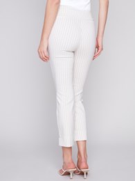 Celia Greige Tan and White Stripe Capri with Slit at Hem