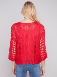 Christa Cherry Red Boat Neck Crochet Dolman Sweater