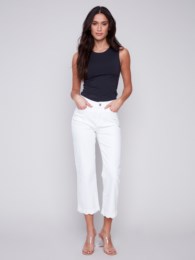 Finley Straight Leg scallop Hem Denim Pant, White