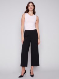 Franchette Pants with Side Zipper and Wide Leg, Black