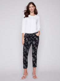 Gabina Printed Pull on Crinkle Jogger, Leaves