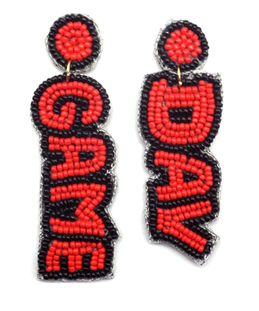 Blake Cowboy Hat Game Day Beaded Earrings - Red