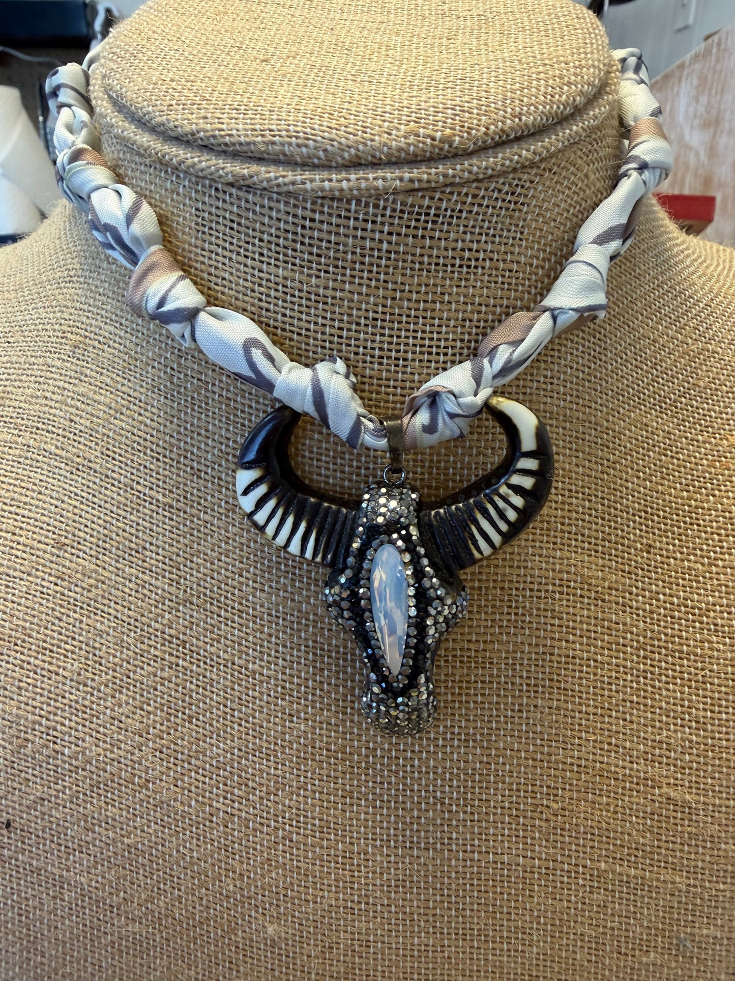 Cow Skull Scarf Necklace