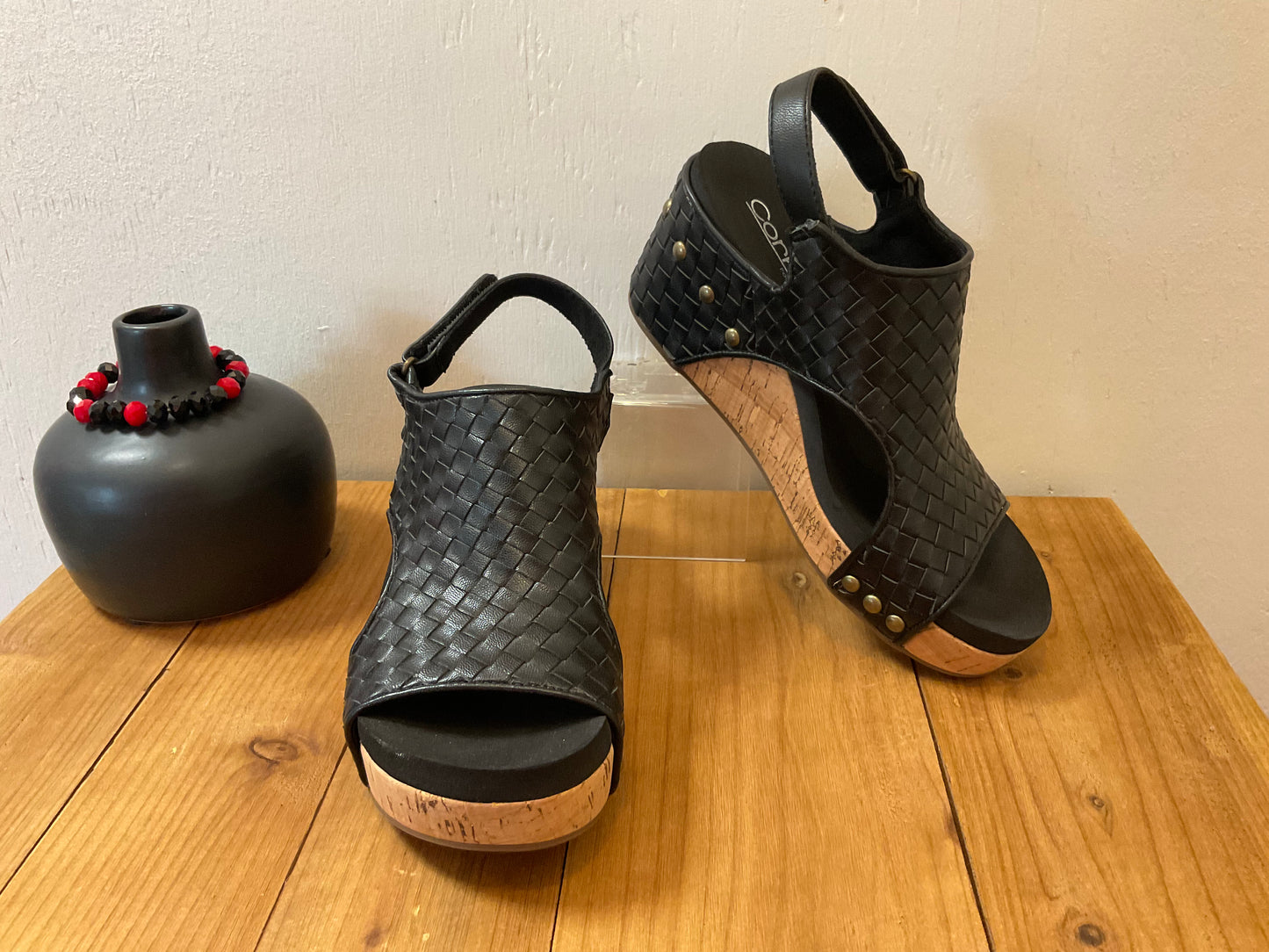 Carley Black Woven Wedge