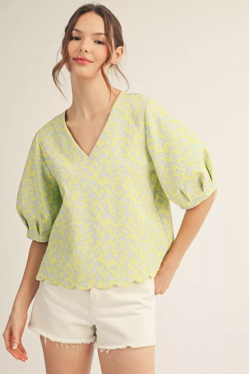 Mary Floral Scalloped Top