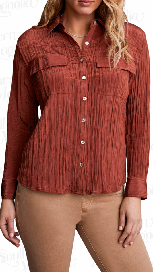 Monica Mahogany Button Up