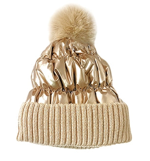 Metallic Beanie with Pom
