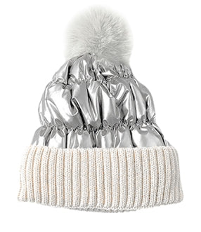 Metallic Beanie with Pom
