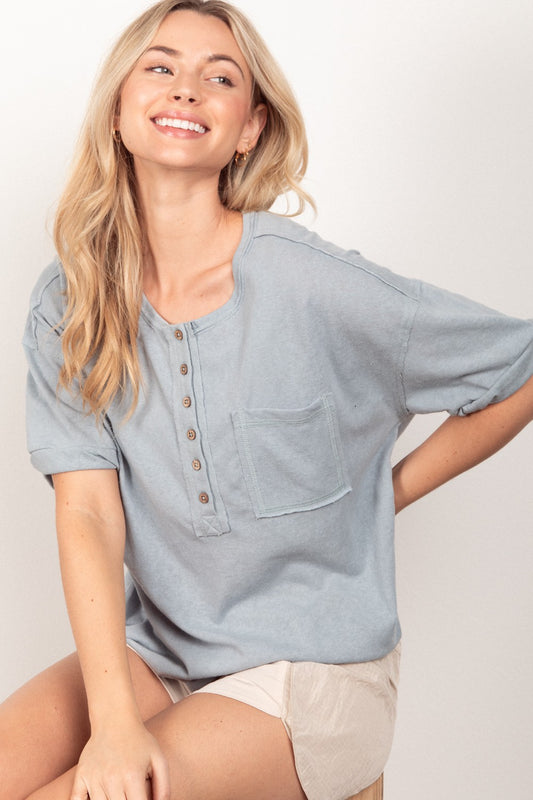 Shelly Simple Denim Top with Pocket