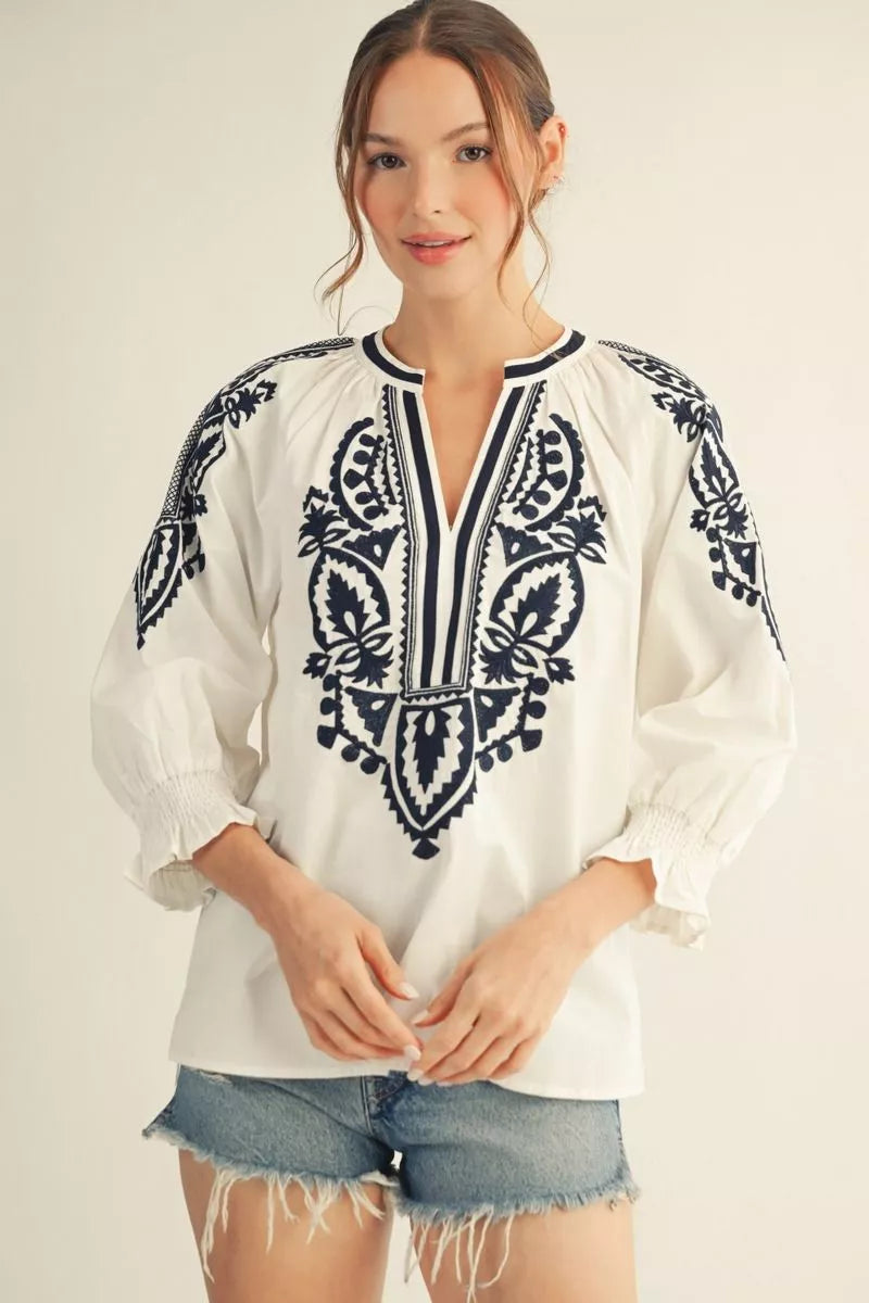Tonya Emb Peasant Top