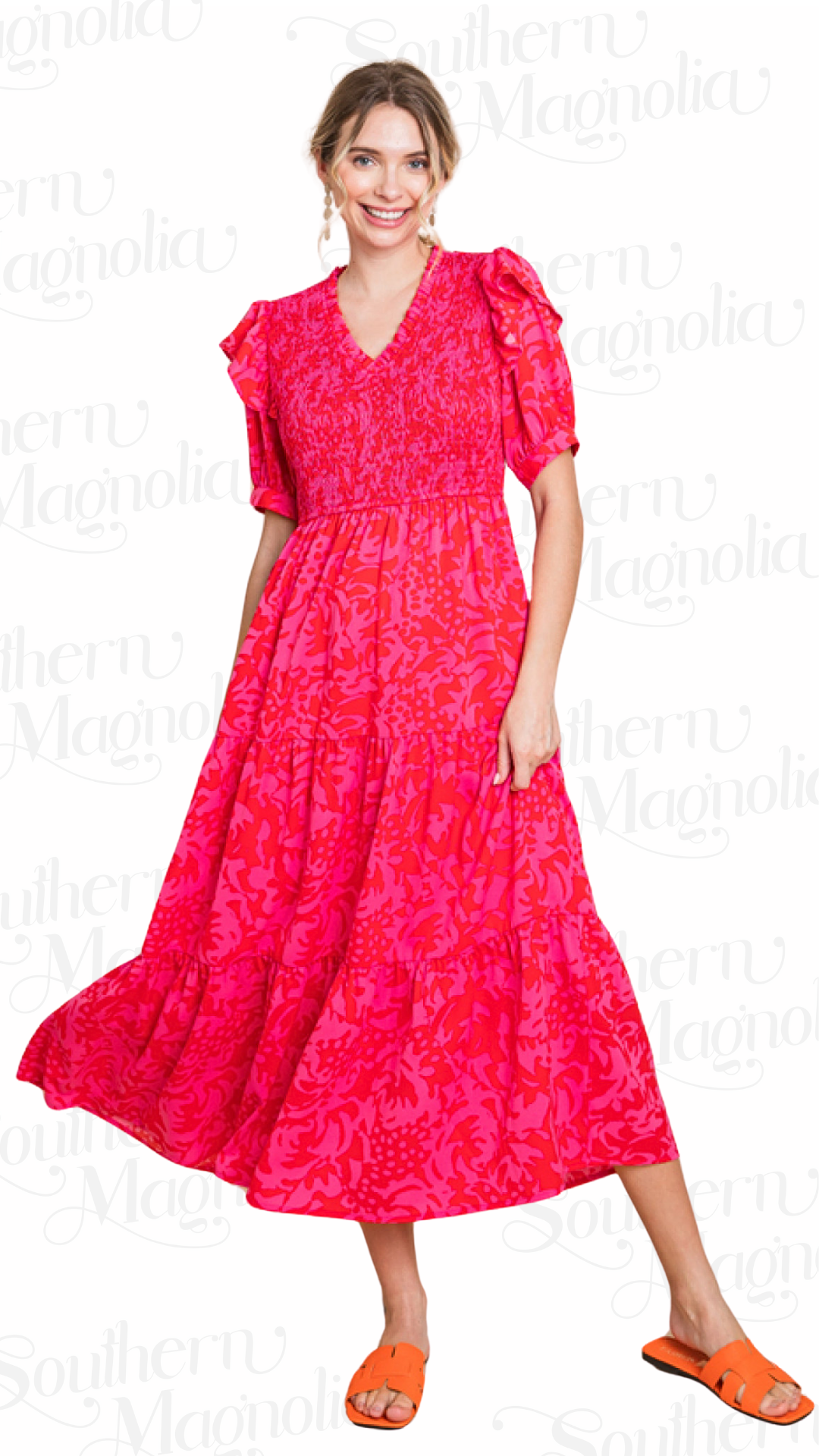Sabrina Pink & Red Smocked Dress
