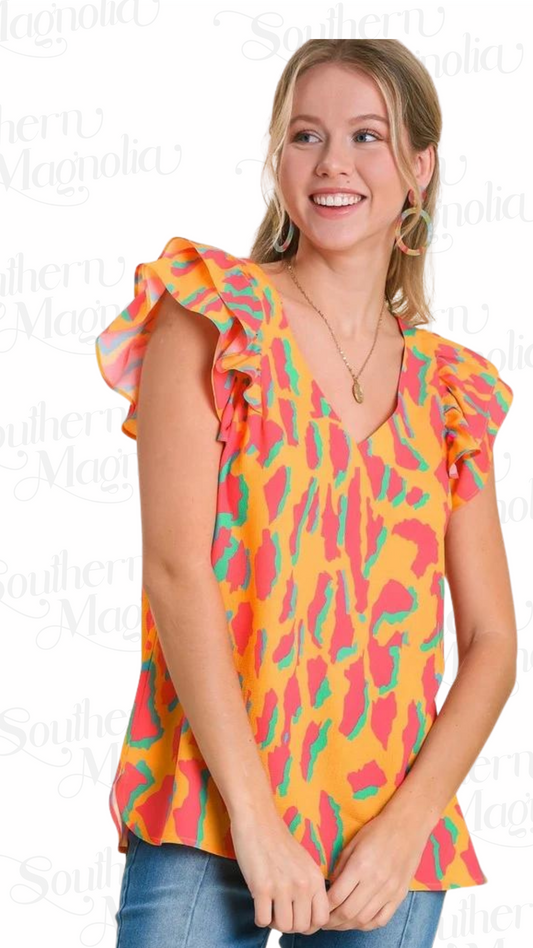 Francie Mango Mix V-neck Top