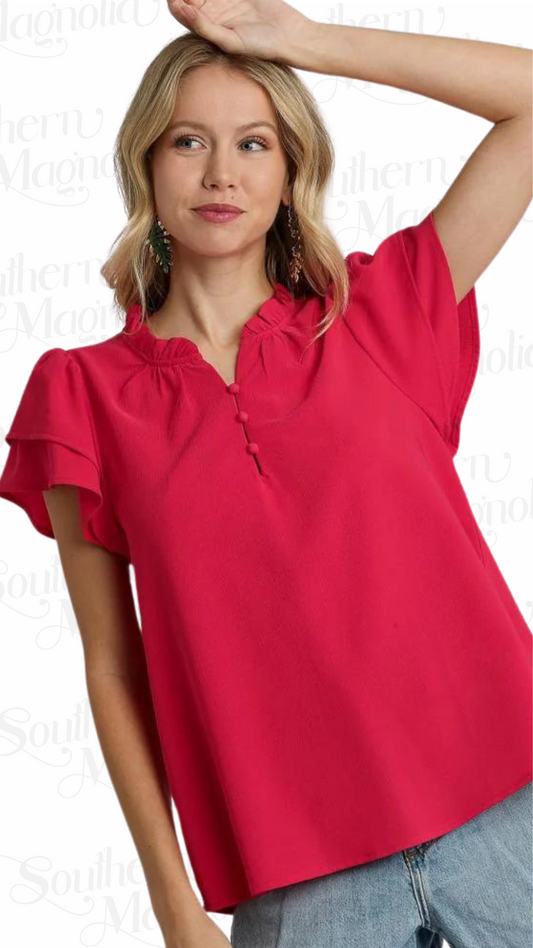 Rosie Red Ruffle Neckline Top