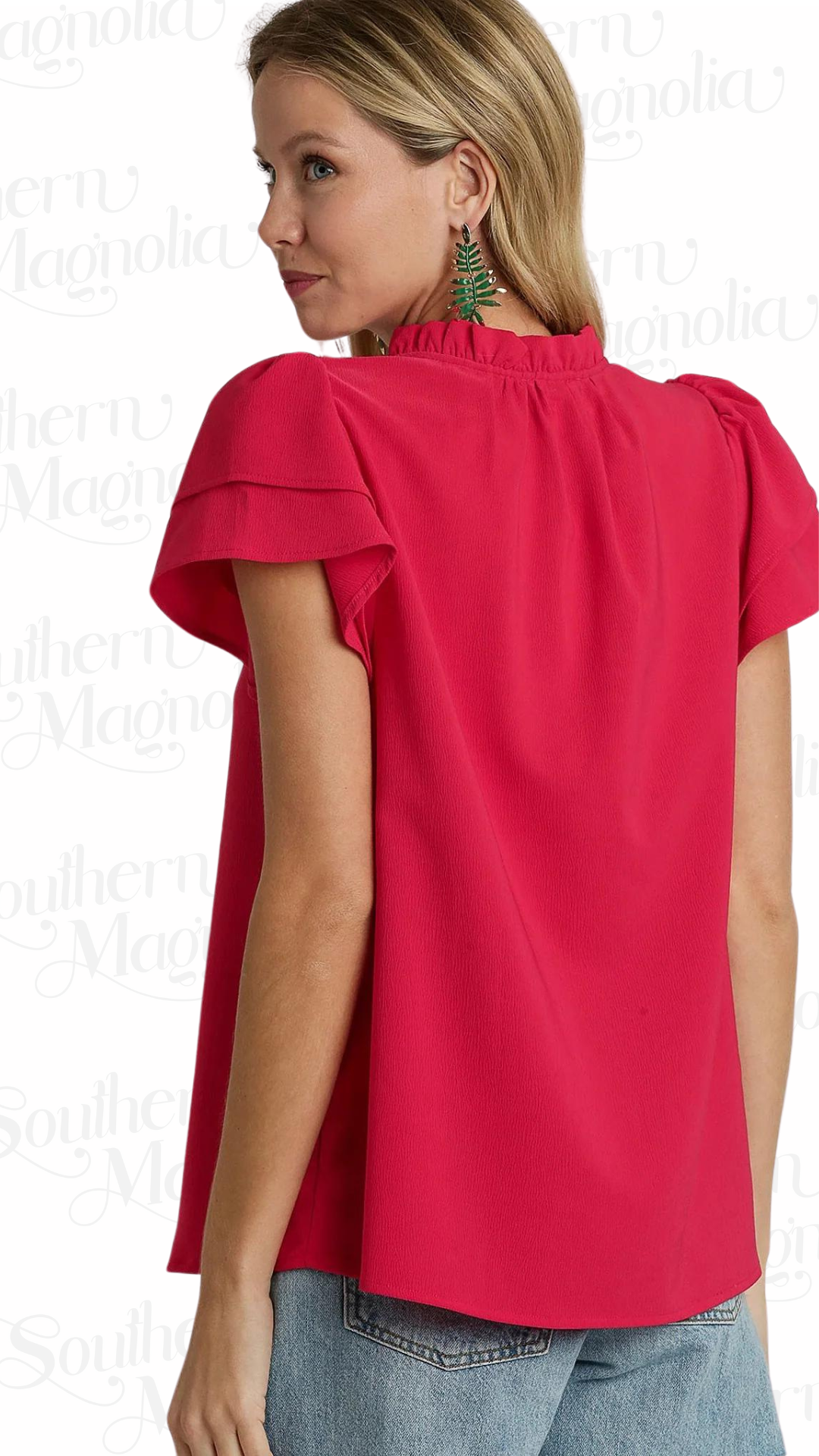 Rosie Red Ruffle Neckline Top