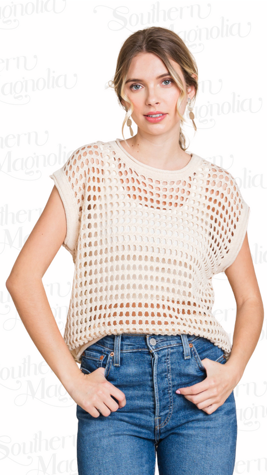 Iris Natural Crochet Sleeveless Top