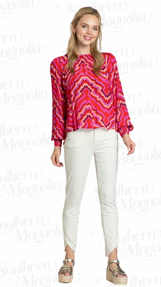 Sue Multicolor Top W/Smocked Cuff