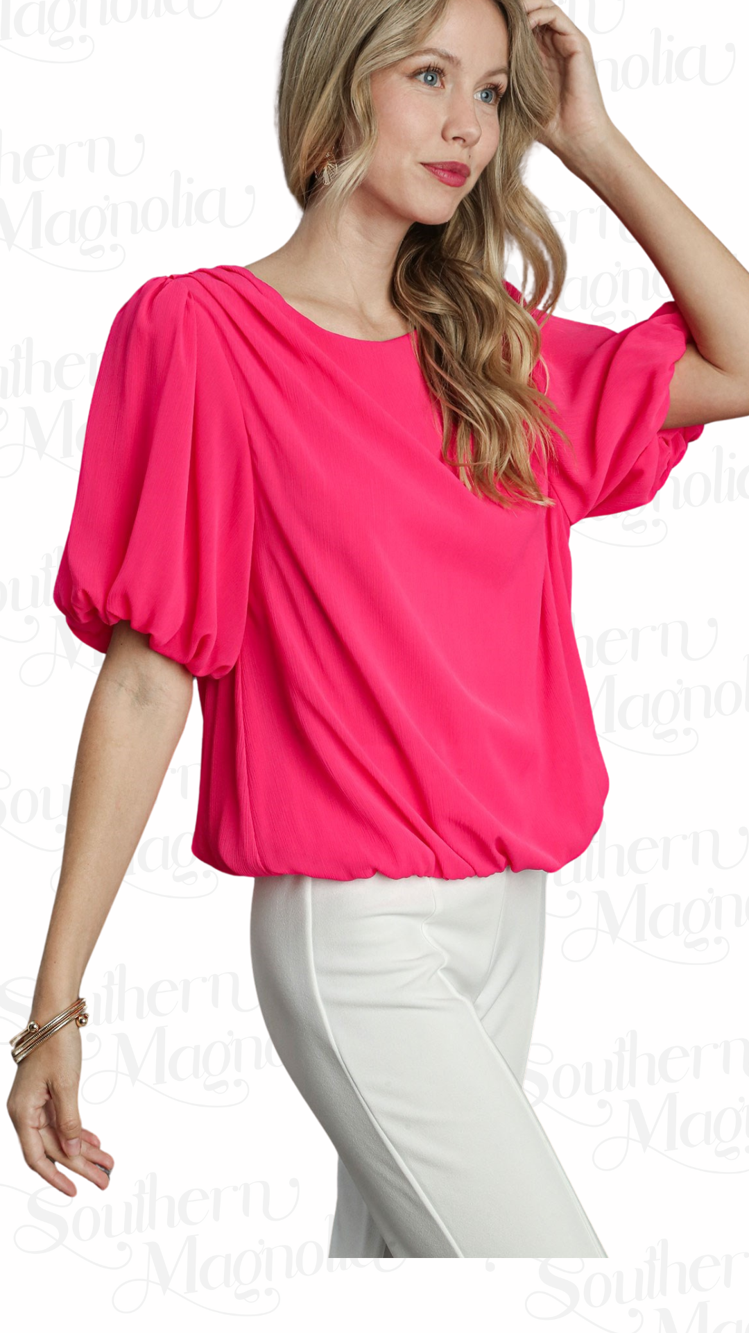 Henlee Hot pink Bubble Sleeve Top