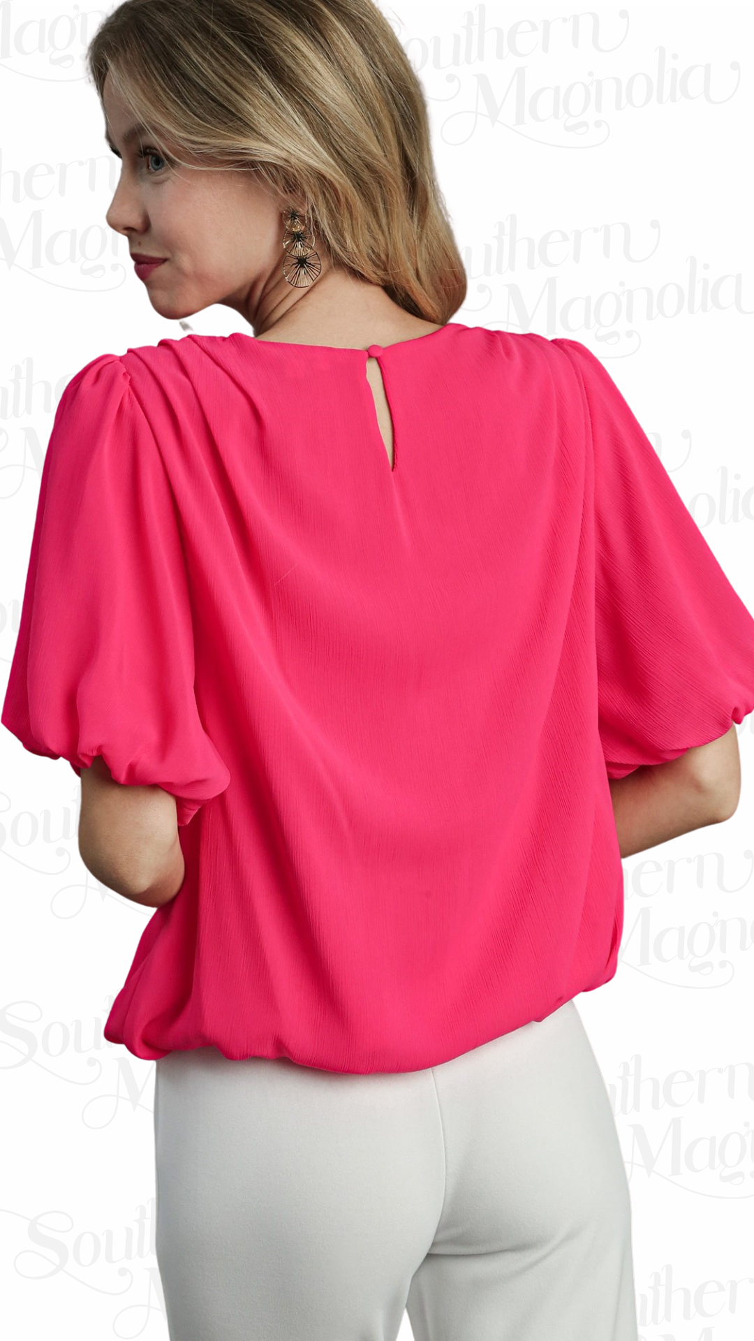 Henlee Hot pink Bubble Sleeve Top