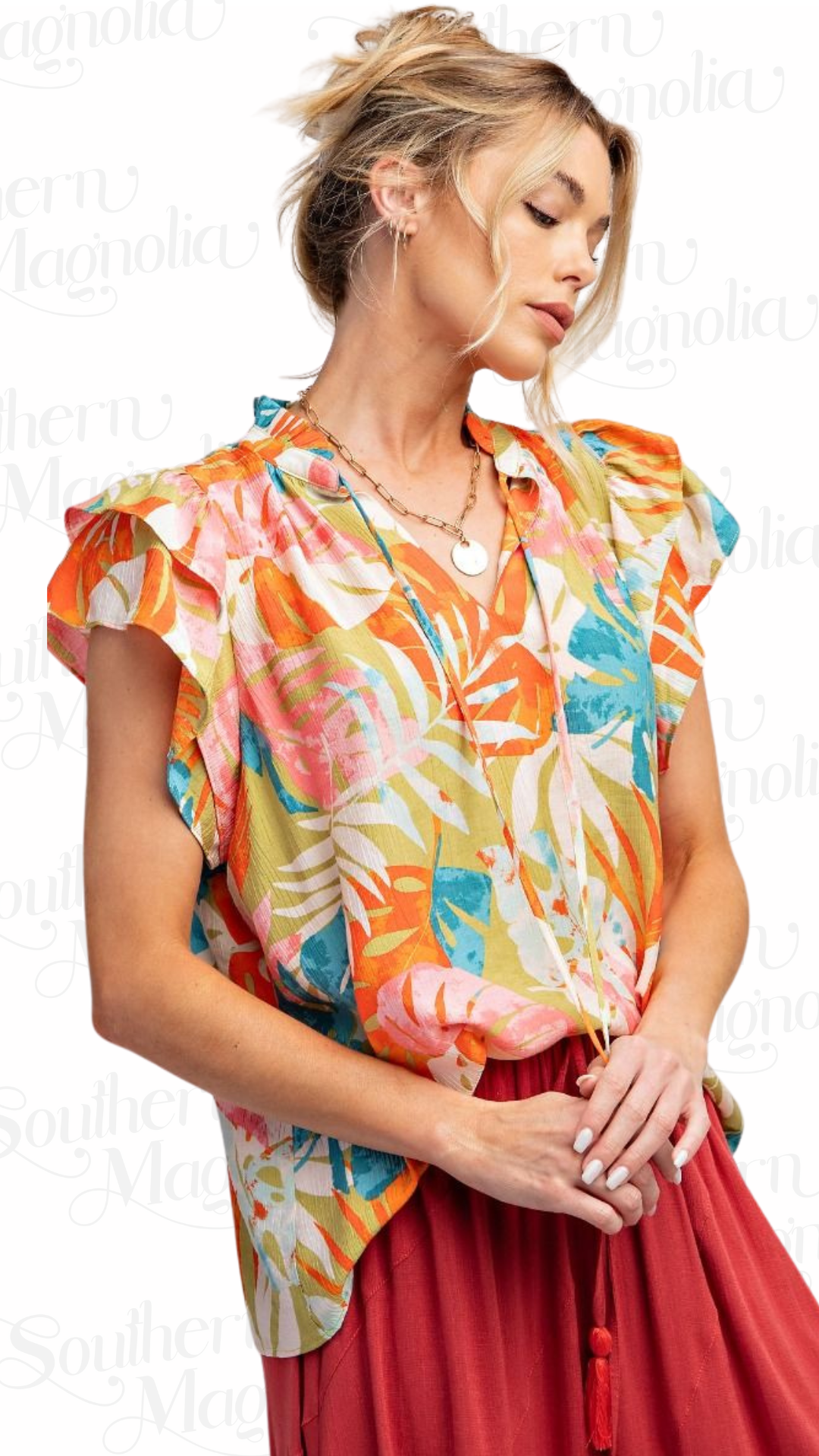 Lila Double Wings Sleeves Printed Top