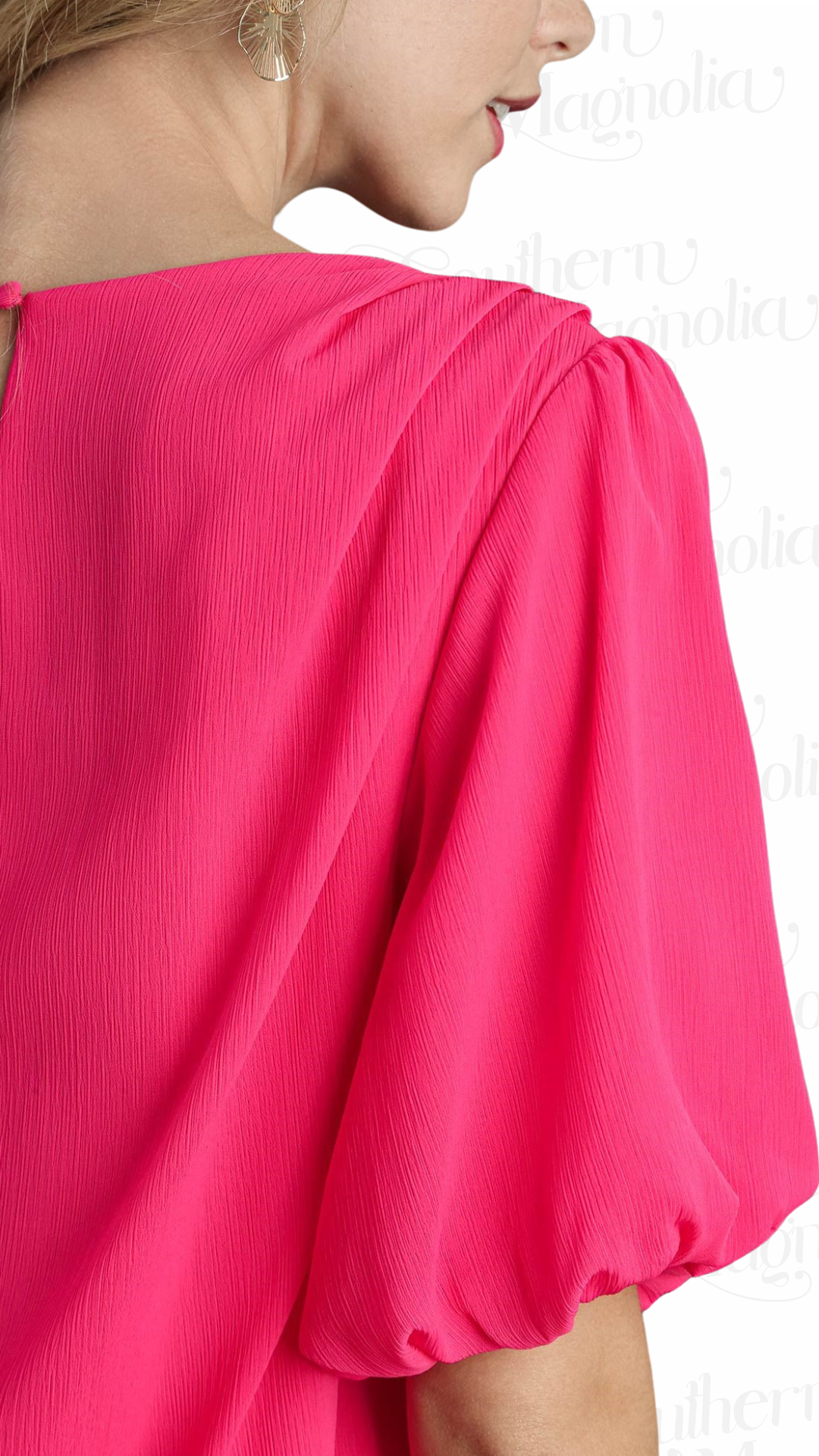 Henlee Hot pink Bubble Sleeve Top