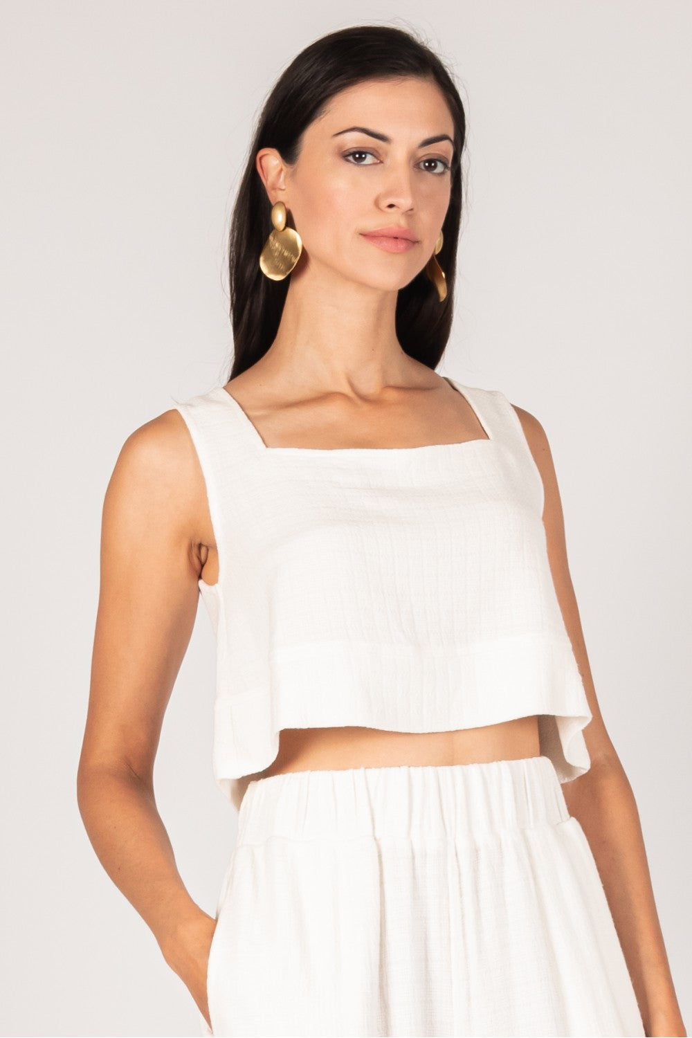 Willie Sue Linen Sleeveless Cropped Top, Ivory