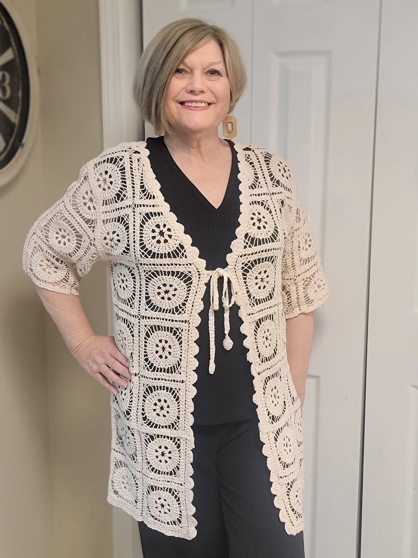 Sara Natural Crochet Cardigan