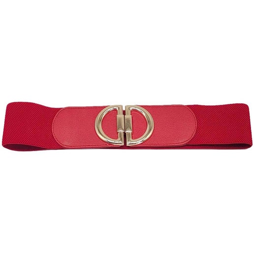 Double Half Open Circle Buckle Stretch Belt, Red