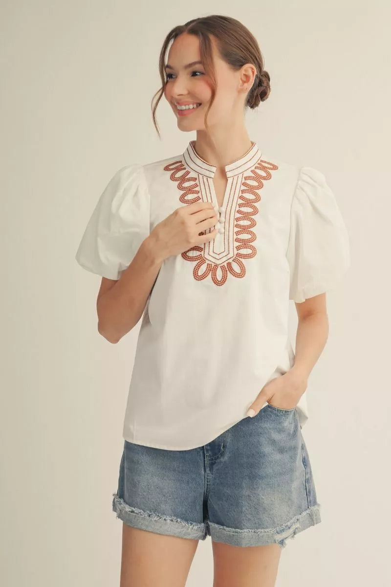 Emily Embroidered Neckline Blouse