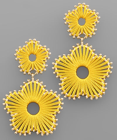 Goldie Yellow Wrapped Thread Flower Earrings