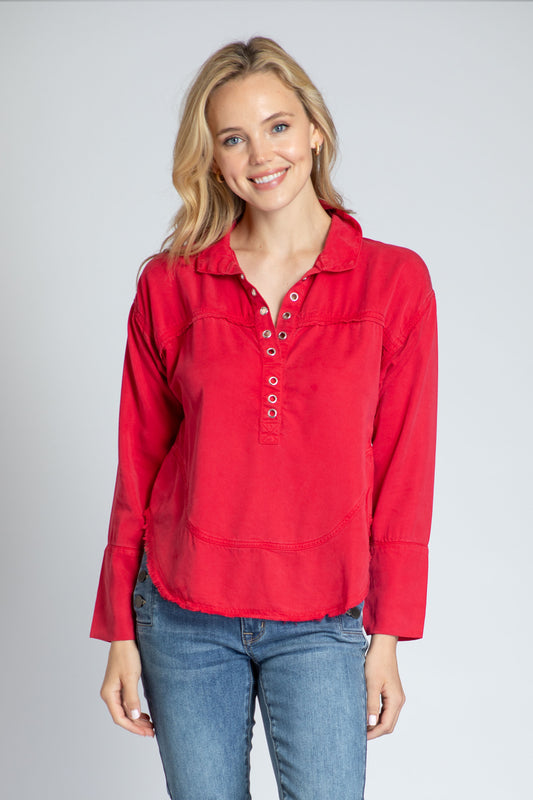 Red Rover Front Button Blouse, Red