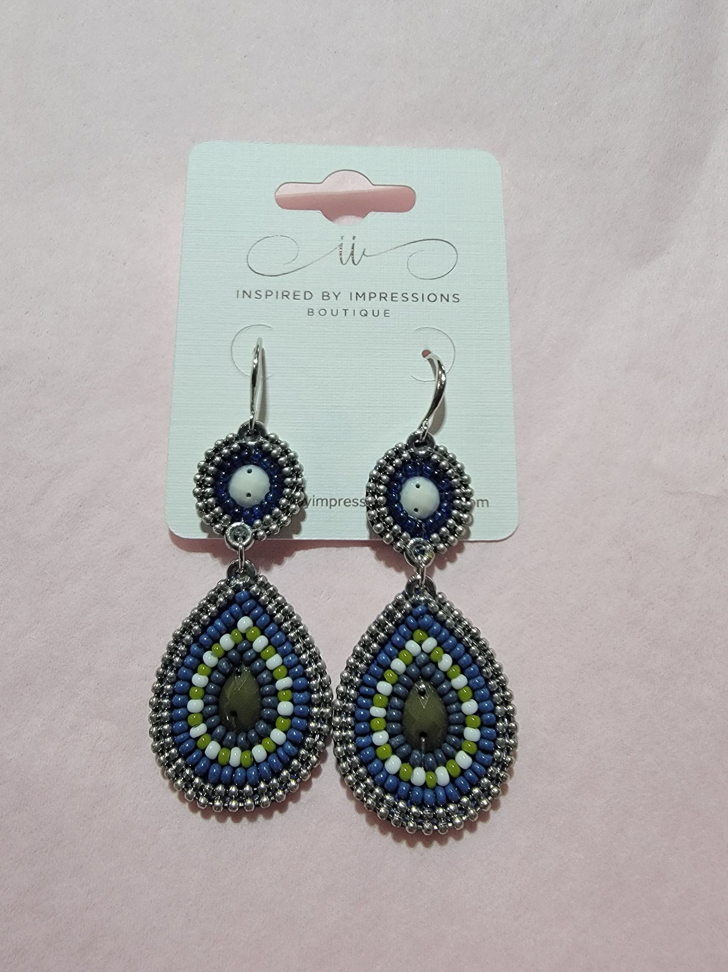 Bella Blue Green and White Beaded Earrings