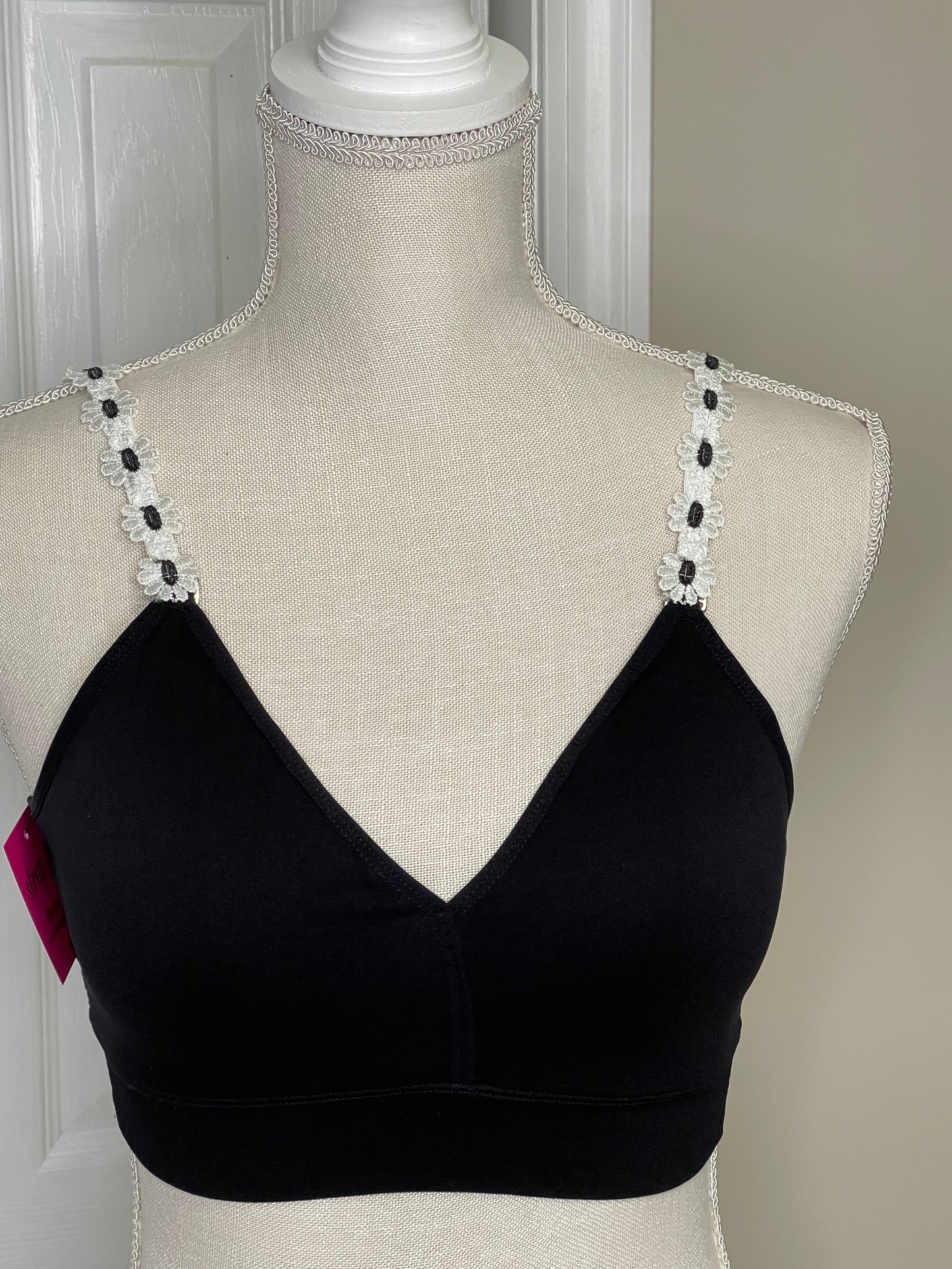 STRAP-IT BRA White or Black Bra w/B&W Flowers