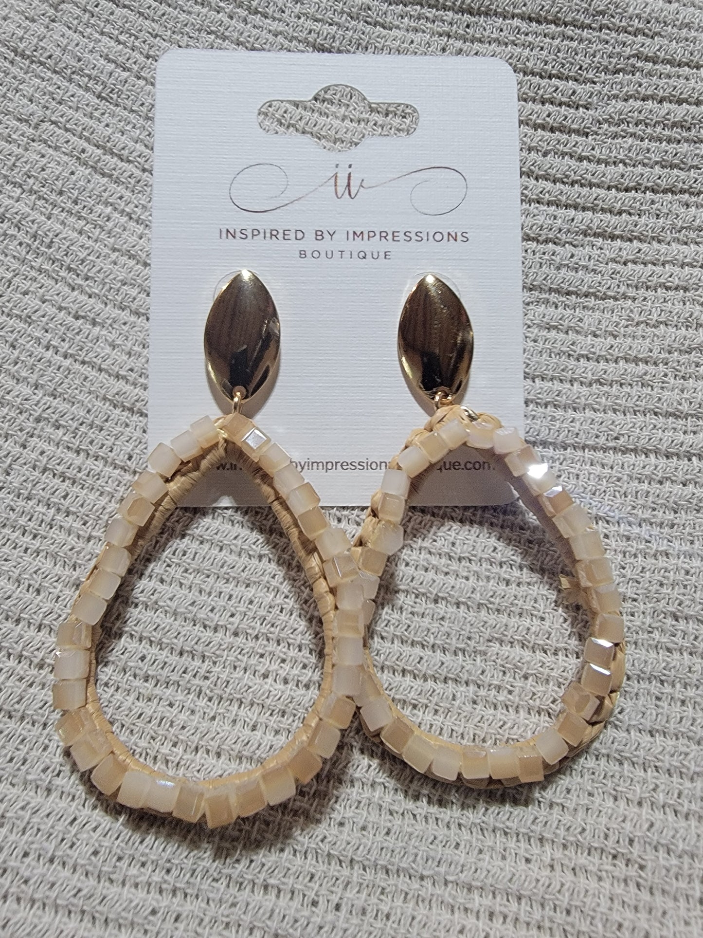 Bethany Tan Bead Tear Drop Earrings