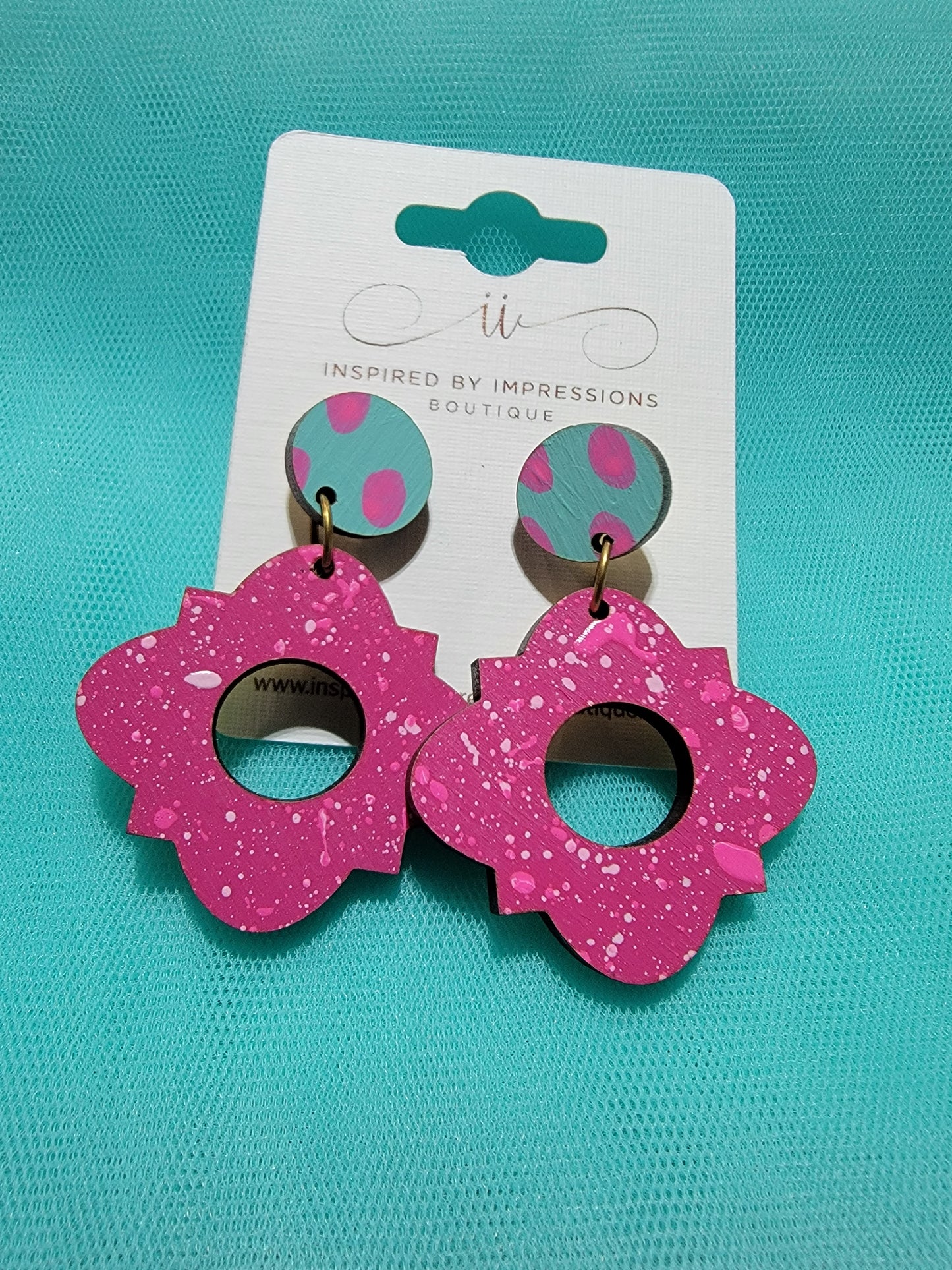 Grace Pink and Teal Hand Painted Earrings