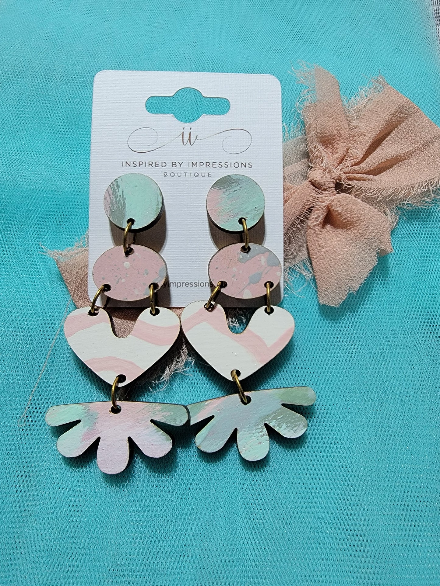 Kaila Hand Painted Pink and Seafoam Earrings