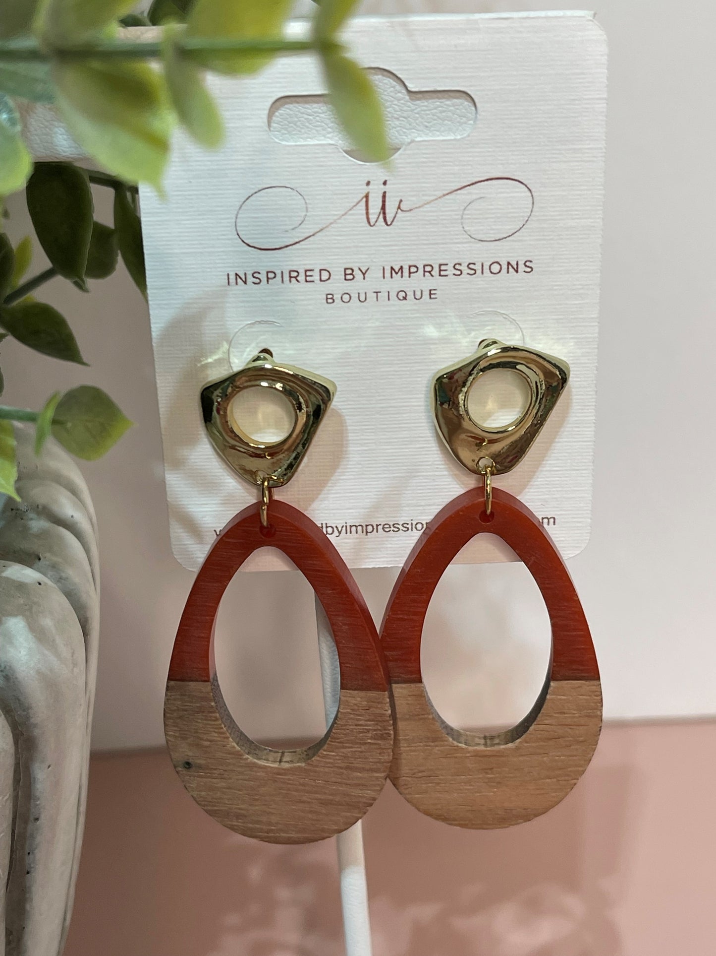Mandy Rust and Wood Open Oval Earrings