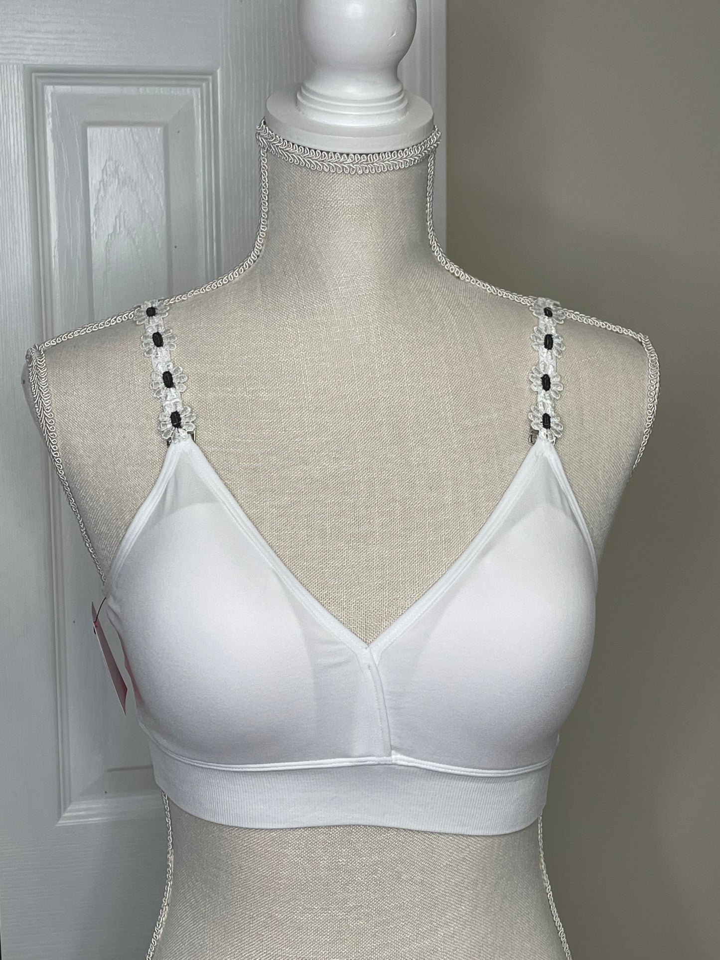 STRAP-IT BRA White or Black Bra w/B&W Flowers